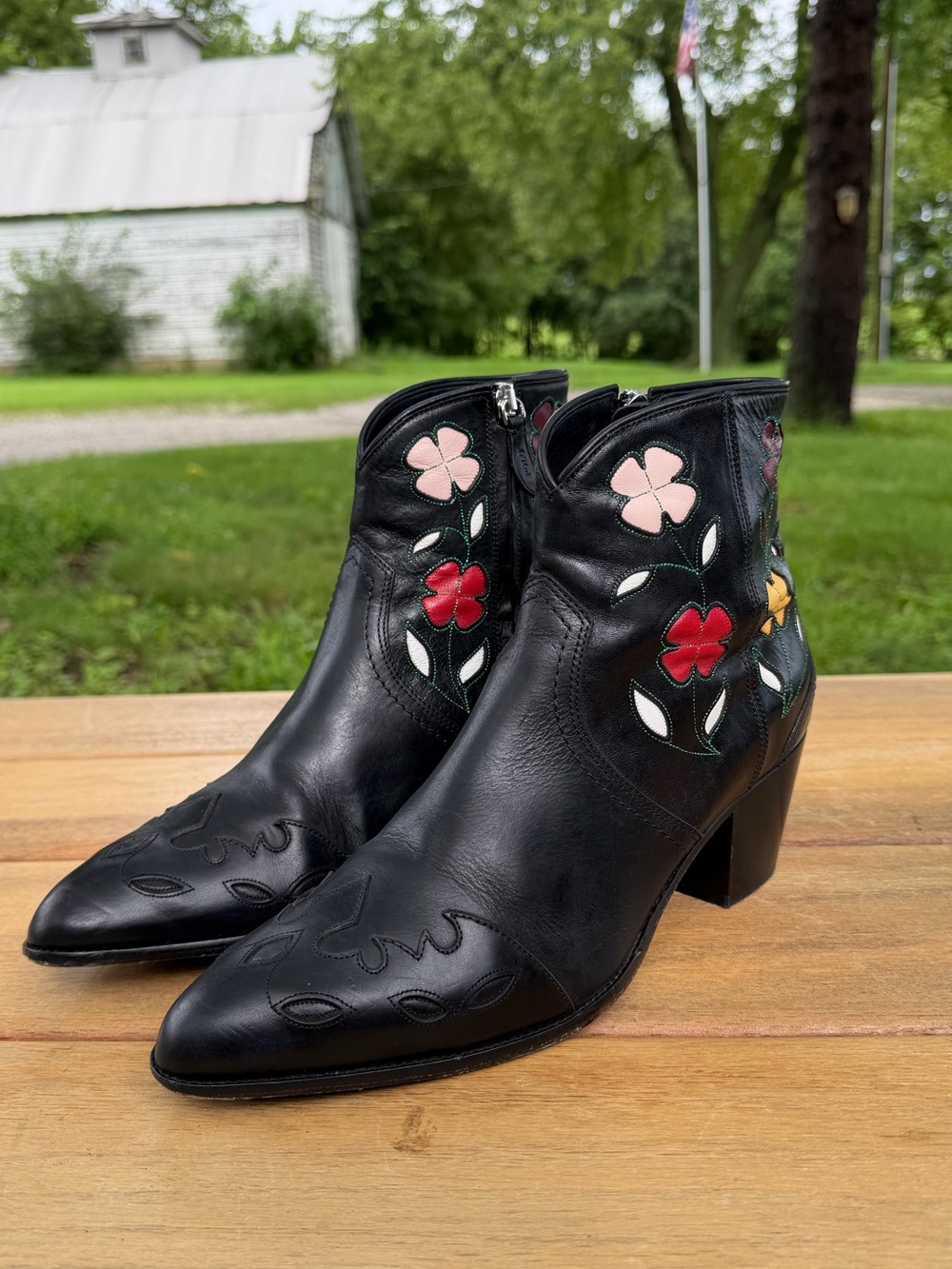 Ralph Lauren Polo Cowboy Boots 8.5 Lucille Western Floral Black